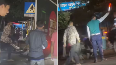 ছিনতাইয়ের পর চাপাতি হাতে পুলিশের সামনে দিয়েই গেল যুবক